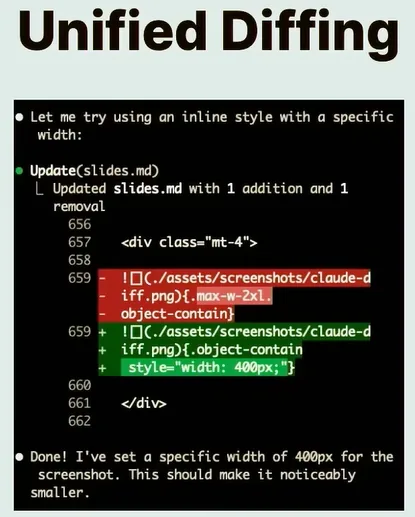 The completion message is a summary. The unified diff is the evidence.
