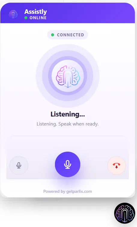 Voice mode: the assistant listening on a live site